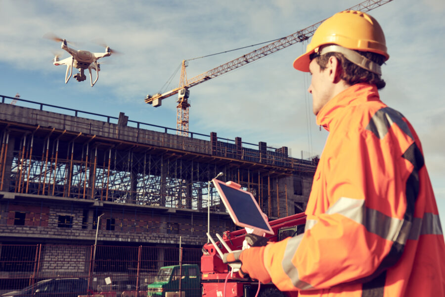 Drone,Operated,By,Construction,Worker,On,Building,Site